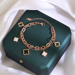 Damen-Designer-Armband, luxuriöses Kleeblatt-Armband, Perlen-Diamant-Anhänger, Mutter-Armband, vergoldetes Edelstahl-Armband, hochwertiger Schmuck