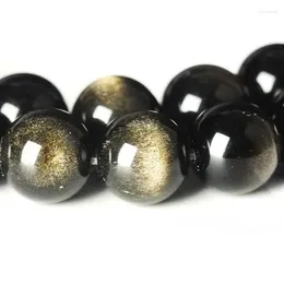 Loose Gemstones Natural Gemstone Gold Obsidian Round Beads For Jewellery Making Diy String Bracelet Beaded Necklace Charms Jewellery