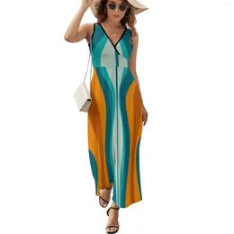 Casual Dresses Hourglass Abstract Midcentury Modern Pattern In Orange Rust Aqua Turquoise And Teal Sleeveless Dress Women's Evening