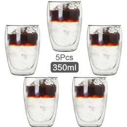 350ml Double Wall Glass Cup Transparent Handmade Heat Resistant Tea Drink Cup MINI Whisky Cup 100 centigrade Espresso Coffee Cup 240319