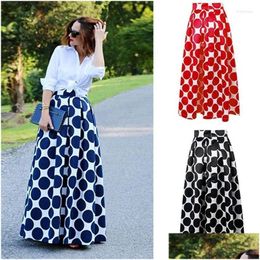 Skirts Vintage Zipper High Waist Polka Dots Printed Maxi Skirt Fall Casual Elegant Women Long Black/Blue/Red Pleated Skirtskirts Drop Dhjqy