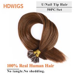 Extensions HDWIGS Nail U Tip Machine Made Remy Human Hair Extensions Hair Straight Keratin Human Fusion Hair 0.8g/pc 1g/pc 50pcs MutiColor