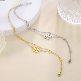 Hollow Snowflake Cutting Stainless Steel Dual Colour Double-layer Chain Bracelet Best-selling
