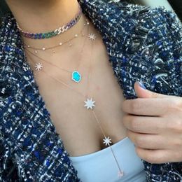 micro pave cz sparking star north star charm long women chain necklace Y lariat summer sexy women fashion star design jewelry214B