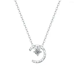 Chains S925 Sterling Silver 40-45cm Adjustable Chain Sparkling Star Moon Moissanite Pendant Necklace For Women Birthday Gift Girlfriend