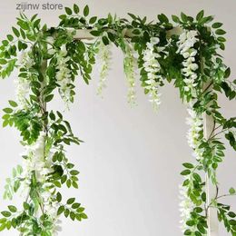 Faux Floral Greenery 2M Artificial Wisteria Wedding White Arches Flowers Garland Wisteria Flower Flowers Home Garden Wedding Arch Floral Decor Y240322