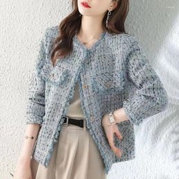 Women's Jackets Spring Autumn Tweed Small Fragrant Wind Jacket Elegant Korean Weaving Outwear Female Loose Fashion Short Outcoat