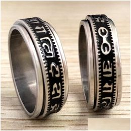 Band Rings 20Pcs Retro Carved Buddhist Scriptures The Six Words Mantra Spin Stainless Steel Spinner Ring Men Women Unique Lu Dhgarden Dh2Du