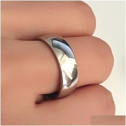 Rings 50Pcs 25Pairs Sier Stainless Steel Couples Ring Width 6Mm Simple Band Zircon Lovers Anniversary Gift Engagement Drop D Dhgarden Dhxna