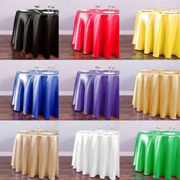 Table Cloth 1PC Round Satin Tablecloth Solid Color Wedding Party Restaurant Dining Cover Banquet Home Decor 145cm