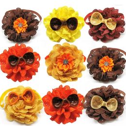 Dog Apparel 50pcs Thanksgiving Flower Style Bow Ties Adjustable Pet Collar Tie Necktie For Small Medium Grooming Acessories