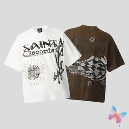 Men's T-Shirts 24ss Summer New Saint Michael T-shirts Casual Loose Men Women Clothes Full Print Graffiti Letters Round Neck Short Sleeve Tops J240322