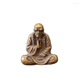 Decorative Figurines Collectibles Chinese Hand-Carved Retro Pure Red Copper Buddhism Buddha Statue Bodhidharma Collection Ornaments