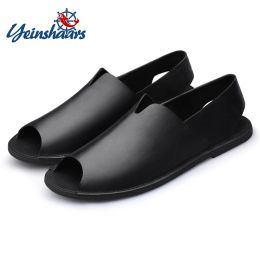 Sandals YEINSHAARS New Summer Men Sandals Handmade Retro Leisure Beach Men Casual Shoes High Quality Genuine Leather Rome Open Toe Shoes