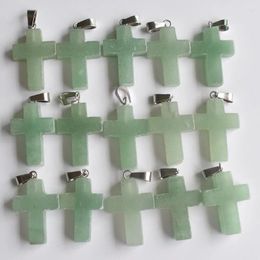 Pendant Necklaces 2024 Fashion Green Aventurine Stone Cross Pendants Charms Fit Jewelry Making Wholesale 50pcs/lot