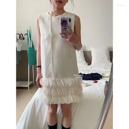 Casual Dresses White Small Fragrance 3D Lace Sleeveless Dress Women Luxury Birthday Party Sweet And Elegant High Quality Vest Lady Spring