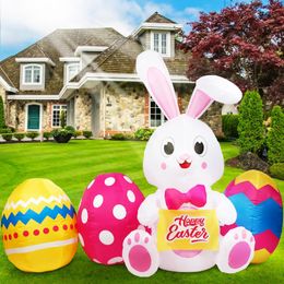 PartyWorld 6ft Easter Decoration Rabbits Egg Bunny Outdoor Inflatables Decoration With Lights For Garden Lawn Home Holiday Party 240322