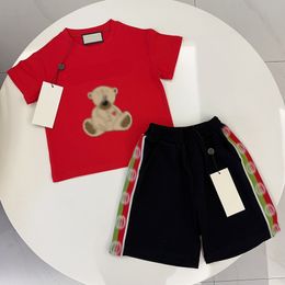 Summer Boys and Girls Fashionable Little Bear Letter Printed Short sleeved T-shirt and Shorts Set of Two High end Set Super Cute