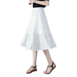 Skirts 10 Colours Bohemia Long Women Stretch High Waist Solid Chiffon A-Line Ruffled Cake Skirt Plus Size Party