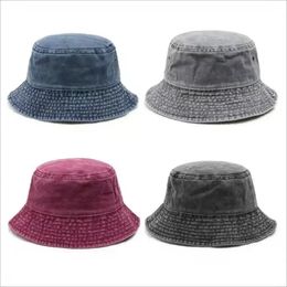 Women Fashion Retro Denim Washed Bucket Hat Cotton Foldable Fisherman Cap Men Outdoor Sunscreen Fishing Hunting Hat Beach Hat 240320