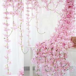 / 1.8M Cherry Blossom Artificial 70" Hanging Vine Silk Flowers Garland Fake Plants Leaf For Home Wedding Decor 100Pcs/Lot 100PcsLot