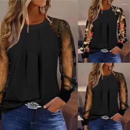 Women's Blouses Comfortable Long Sleeve Shirt Elegant Floral Print Puff For Women Stylish O-neck Work Tops With Lace Detailing