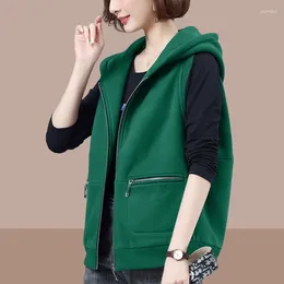 Women's Vests Big Size Vest Women Waistcoat Sleeveless Jacket Sweatshirt Loose Zipper Hooded Coats Korean Fashion Clothing