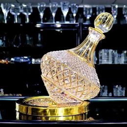 Bar Tools 1100ml Drawing Gold Rotating Crystal Glass Decanter High-end Light Luxury Wine Decanter Rotating Tumbler Gyro Decanter 240322