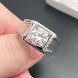 Cluster Rings 925 Silver D Color Moissanite Men Ring 8mm VVS Grade 2ct With Gold Plated Can Pass Diamond Testing