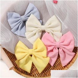 Hair Accessories 1Pcs Solid Colour Cotton Bows With Clip For Children Girls Handmade Hairpins Barrettes Headwear Kids Gifts Drop Delive Otivf