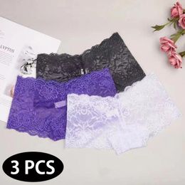 Women's Panties 3Pcs/Set Women Boxers Lace Transparent Sexy Underwear Breathable Hollow Out Floral Boyshorts Ladies Lingerie