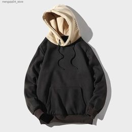 Erkek Hoodies Sweatshirts Patchwork Streetwear Erkek Hip Hop Gündelik Kazak Kapşonlu Erkek Üstleri Yeni Düz Renk Erkekler 2023 Q240322