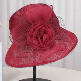 Wide Brim Hats Panama Flower Hollowed Out Embroidered Hat For Women'S Beach Bow Sun Label Retro Basin Cap Outdoor Protection