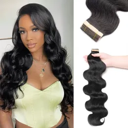 Extensions 10A Tape in Brazilian Hair Extensions 12"26" Body Wave Tape Ins Real Human Hair For Black Women Skin Weft Natural Black Colour