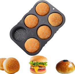 Silikon hamburger bun mögel 6 hålighet loaf panna non stick bakning pannon-stick panna lätt att släppa hushållssilikon mat bakning nytt bakverktyg