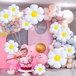 Party Decoration White Daisy Flower Foil Balloons Large Small Sunflower For Wedding Baby Shower Birthday