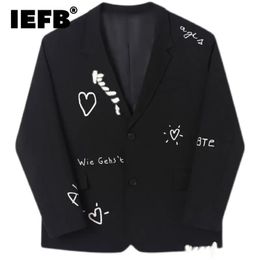 IEFB Mens Printed High-street Suits Korean Fashion Casual Fashion Black Blazer Autumn And Winter Single Breasted Coats 240318