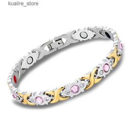 Charm Bracelets Hot Fashion Simple heart shape womans magnet between Purple Rhinestone trendy hand Jewellery For lady Girl Holiday Gifts L240322