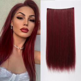 Piece Piece Synthetic Long Straight Hairstyle Clip in Hair Wine Red Invisible One Piece Hairpiece for Women Natural Hair