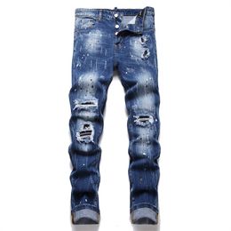 Designer Jeans Mens Denim Embroidery Pants Fashion Holes Trouser US Size 28-36 Hip Hop Distressed Zipper trousers For Male 2024 Top Sell 2008
