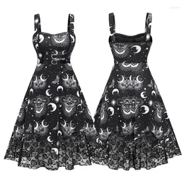 Casual Dresses ROSEGAL Plus Size Vintage Lace Trim Buckle For Women Skull Butterfly Moon Star Sun Print Dress Halloween Midi Vestidos