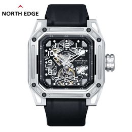 Stainless Steel Square Fully Automatic Mechanical with Red Hollow Seagull Movement Waterproof 100m Men's Watch