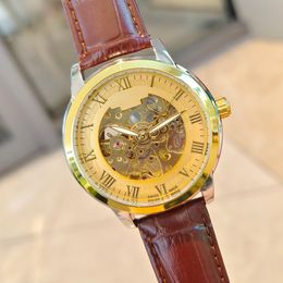 Relógio de luxo moda masculina e feminina relógiosv esqueleto movimento relógios pulseira de couro genuíno pulseira de aço multifuncional com caixa beleza