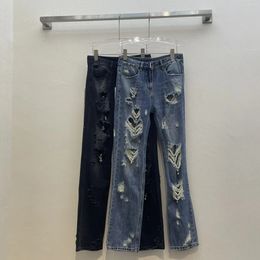 Spring/Summer Breakthrough Handmade Beaded Crystal Womens Jeans with High Waist for Slimming Fashion Trend 240319