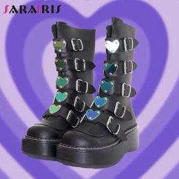 Boots SaraIris INS Hot Sale Big Size 43 Black Wedges Heart Zipper Cosplay Platform Boots Women Punk Gothic Lolita Women Shoes