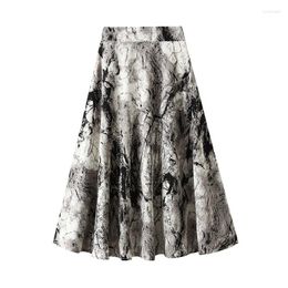 Skirts 2024 Landscape Painting Skirt Women's Spring Printed Chiffon Long Large Swing High Waist Umbrella