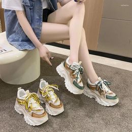Casual Shoes Platform Vulcanize Classic Sweet Chunky Sneakers Female Spring PU Lace Up Solid High Heels Round Toe Women Plus Size