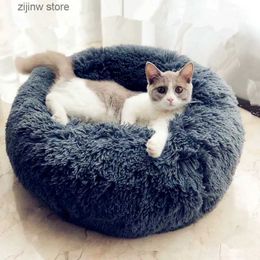 Cat Beds Furniture Round Cat Beds House Soft Long Plush Best Pet Dog Bed For Dogs Basket Pet Products Cushion Cat Bed Cat Mat Animals Sleeping Sofa Y240322