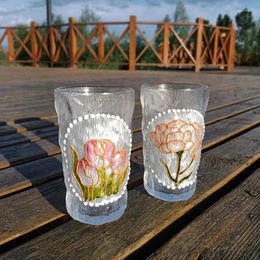 Wine Glasses Water Glass Crystal Artificial Hand-painted Flower Pattern Cup Girl Cute