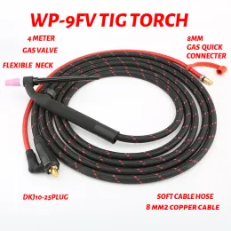 Lastoortsen 4m/13ft Wp9fv 100a Tig Welding Torch Flexible Gaselectric Integrated Soft Copper Wire 8 Mm² Gas Quick Euro Connector Dk1025
